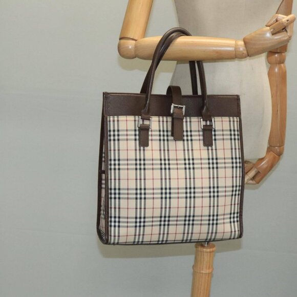 BURBERRY Nova Check Tote Bag Canvas Beige Auth 111496 - Picture 1 of 16